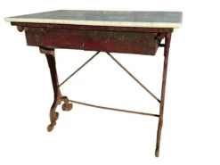 Table bistrot ancienne en fonte et marbre, France années 1900