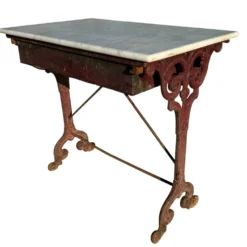 Table bistrot ancienne en fonte et marbre, France années 1900