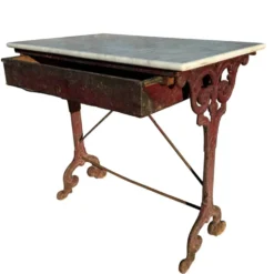 Table bistrot ancienne en fonte et marbre, France années 1900