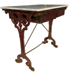 Table bistrot ancienne en fonte et marbre, France années 1900