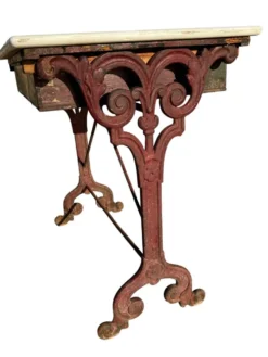 Table bistrot ancienne en fonte et marbre, France années 1900
