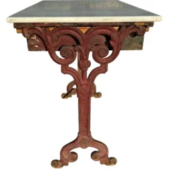 Table bistrot ancienne en fonte et marbre, France années 1900