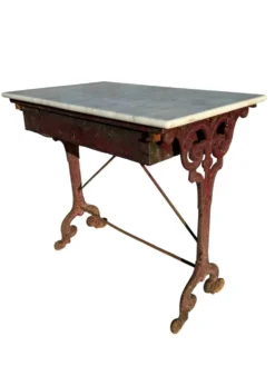 Table bistrot ancienne en fonte et marbre, France années 1900