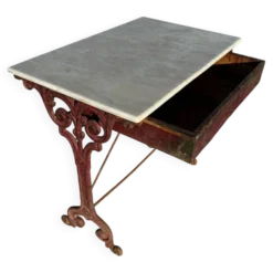 Table bistrot ancienne en fonte et marbre, France années 1900