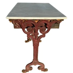 Table bistrot ancienne en fonte et marbre, France années 1900