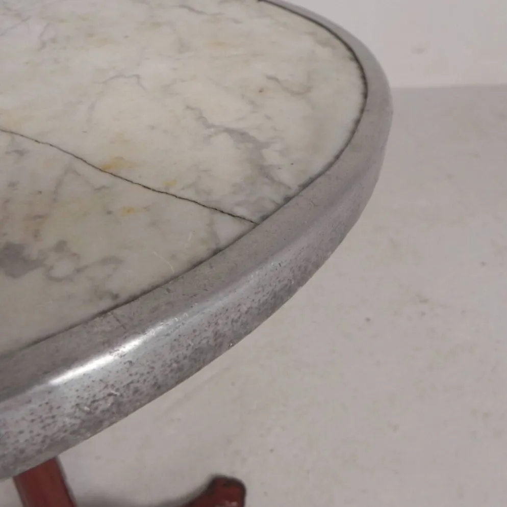 Table bistrot avec pieds en fonte et plateau en marbre, années 1920