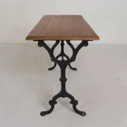 Table bistrot avec plateau en chêne sur piètement en fonte, années 1930