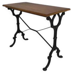 Table bistrot avec plateau en chêne sur piètement en fonte, années 1930