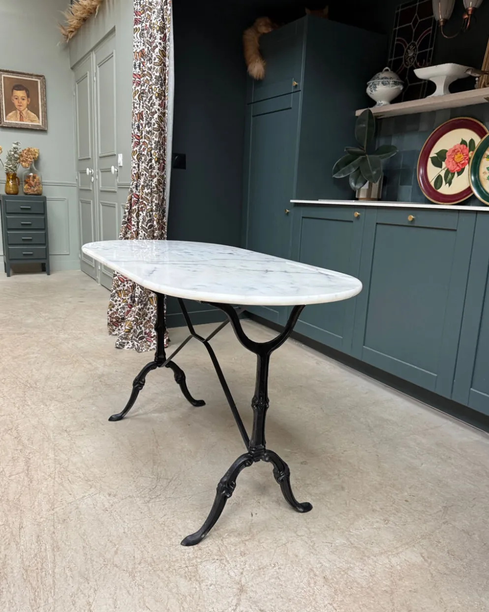 Table bistrot en fonte et marbre
