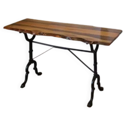 Table bistrot plateau brutaliste en noyer