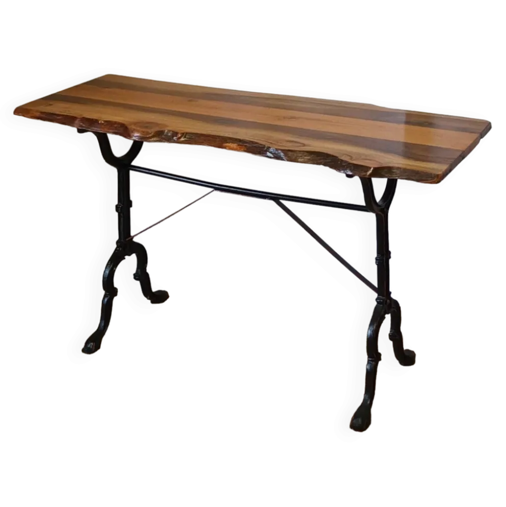 Table bistrot plateau brutaliste en noyer