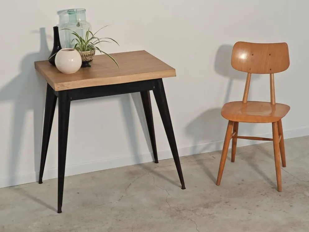 Table bistrot tolix T55 plateau chêne massif