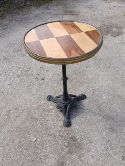 Table Bistrot Unique - Plateau Marqueterie Graphique & Pied Fonte 1900
