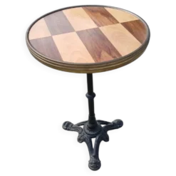 Table Bistrot Unique - Plateau Marqueterie Graphique & Pied Fonte 1900