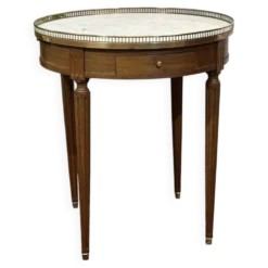 Table bouillotte de style Louis XVI des années 1960 en acajou et dessus mar