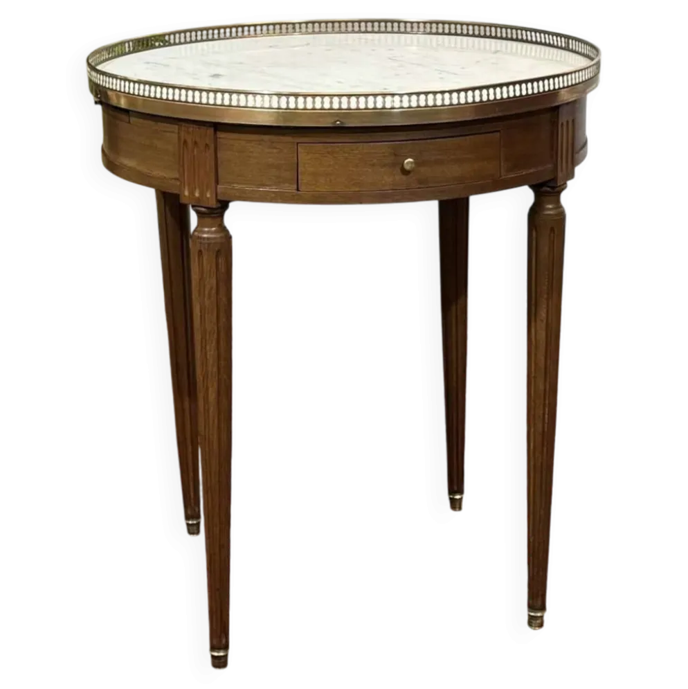 Table bouillotte de style Louis XVI des années 1960 en acajou et dessus mar