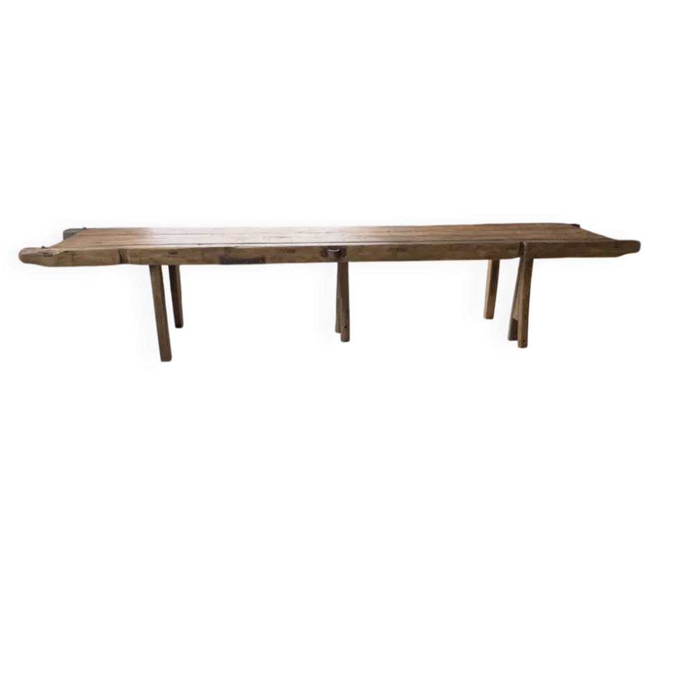 Table brutaliste art populaire XXL 3m5/4m pin et chêne