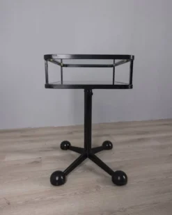 Table chariot vintage en métal noir et verre d'Allegri des années 1970