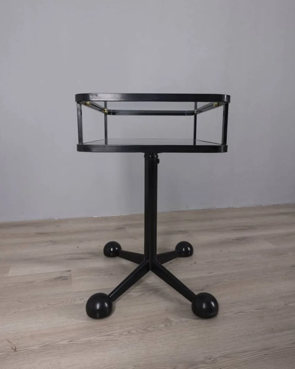 Table chariot vintage en métal noir et verre d'Allegri des années 1970