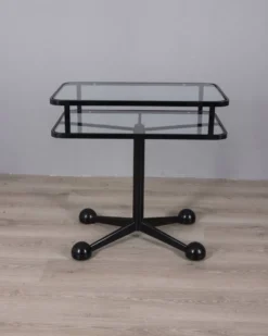Table chariot vintage en métal noir et verre d'Allegri des années 1970