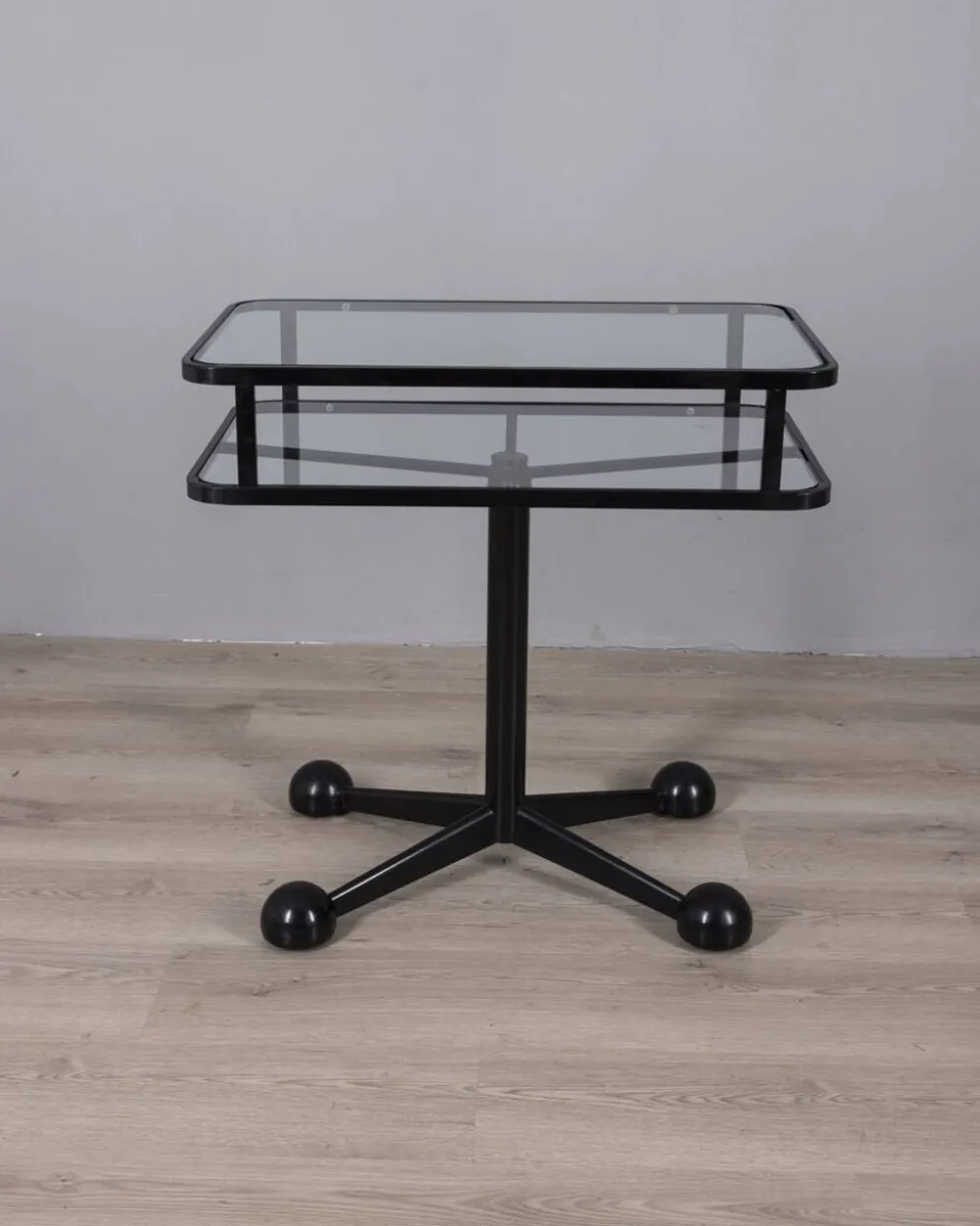 Table chariot vintage en métal noir et verre d'Allegri des années 1970