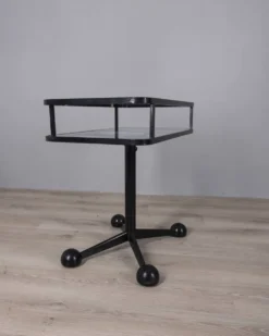 Table chariot vintage en métal noir et verre d'Allegri des années 1970