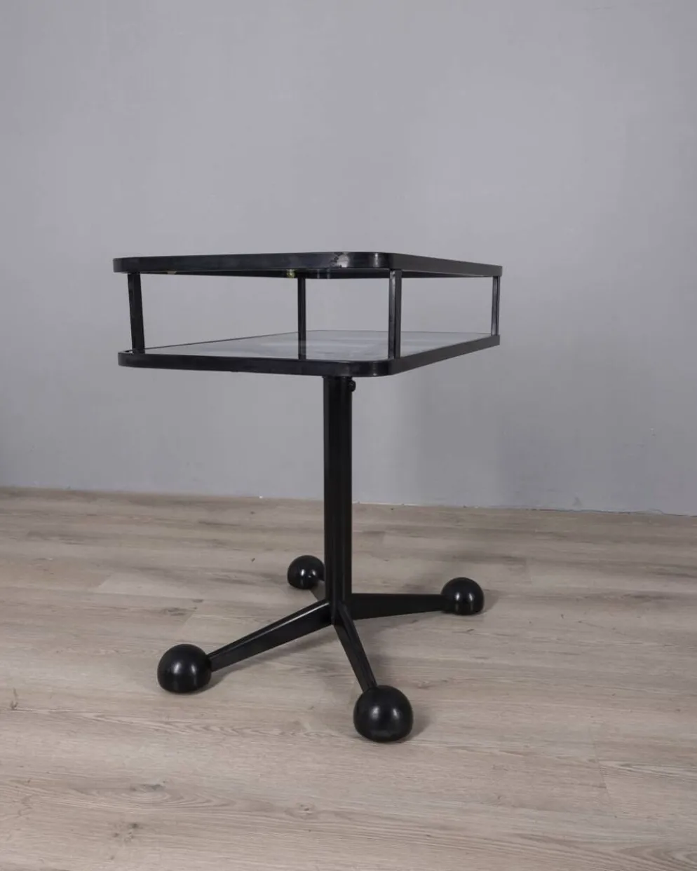 Table chariot vintage en métal noir et verre d'Allegri des années 1970