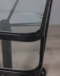 Table chariot vintage en métal noir et verre d'Allegri des années 1970