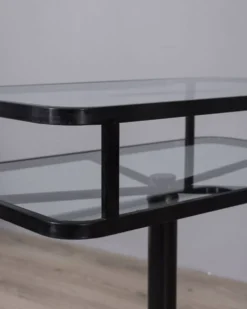 Table chariot vintage en métal noir et verre d'Allegri des années 1970
