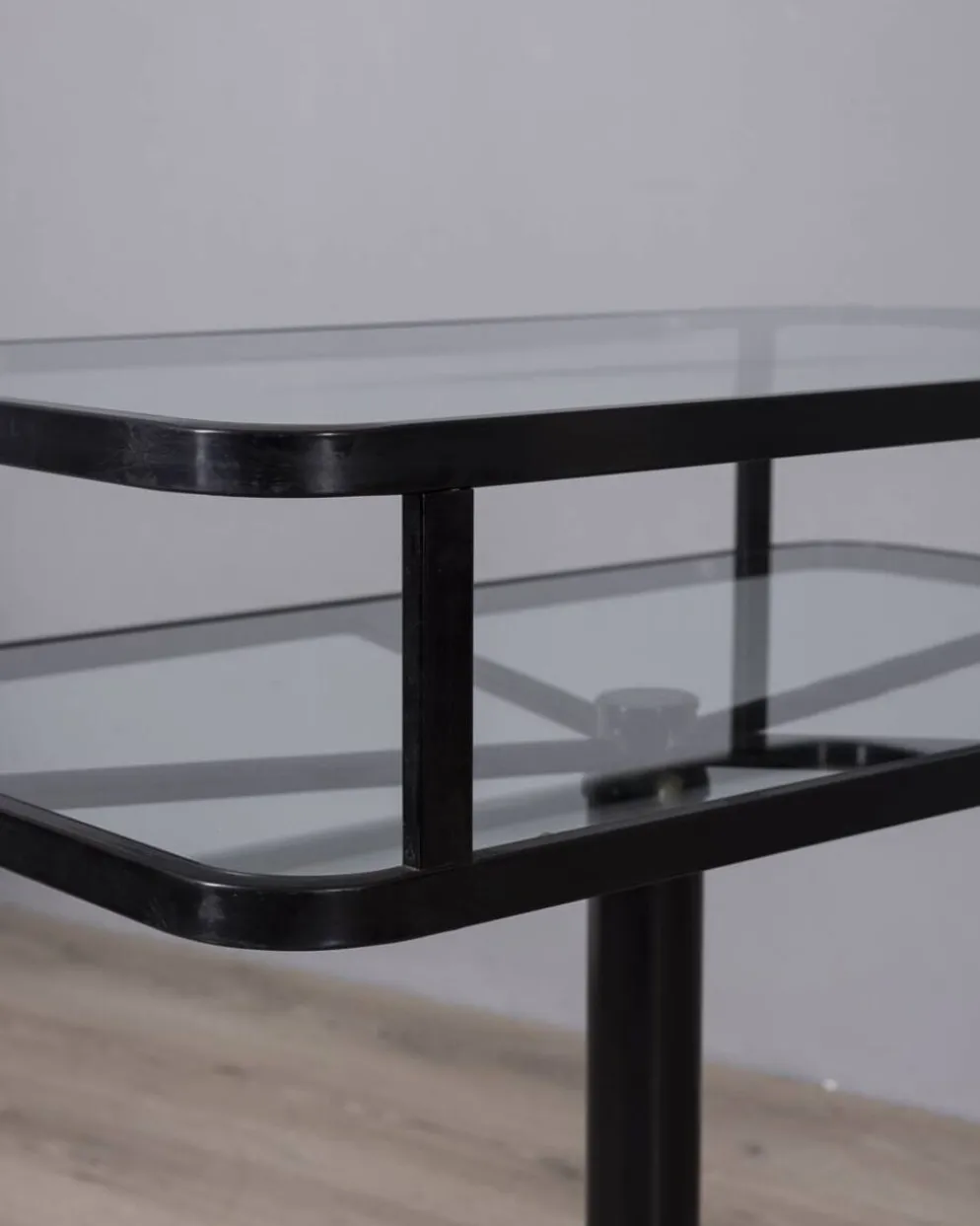 Table chariot vintage en métal noir et verre d'Allegri des années 1970