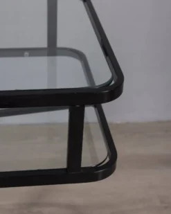 Table chariot vintage en métal noir et verre d'Allegri des années 1970