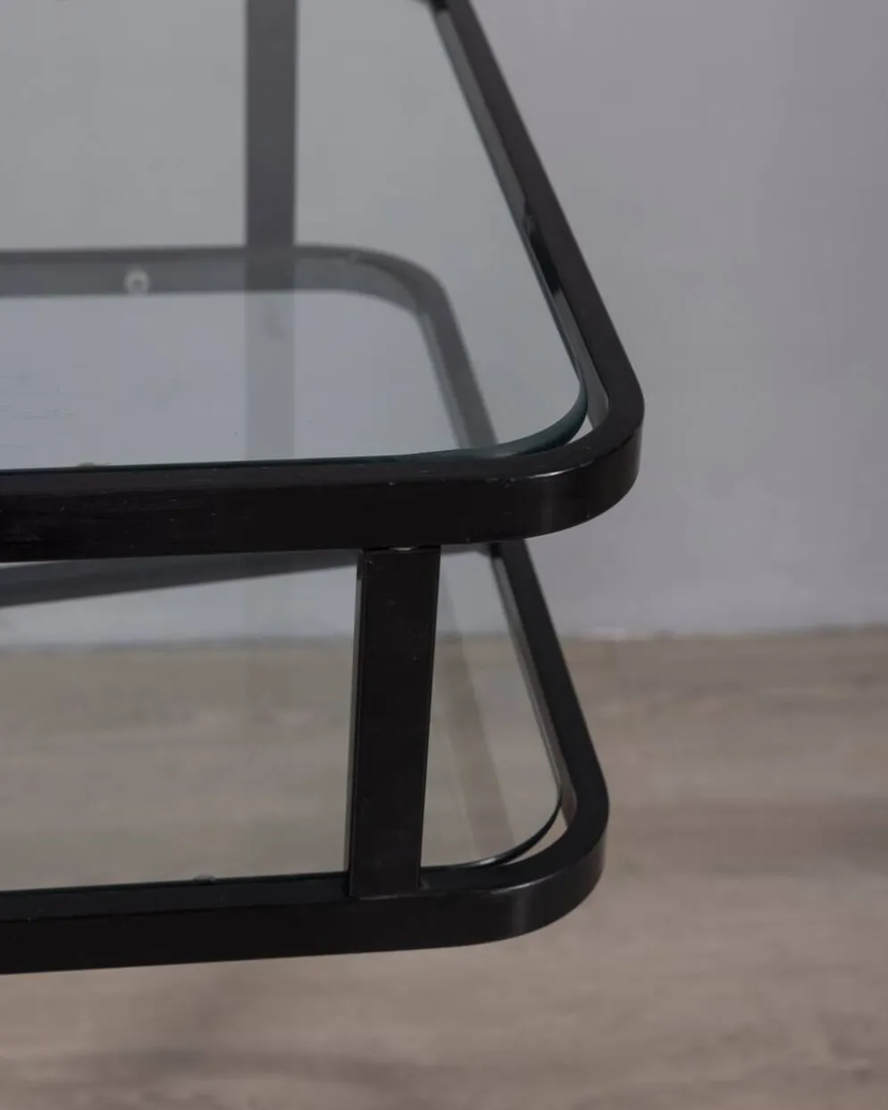 Table chariot vintage en métal noir et verre d'Allegri des années 1970