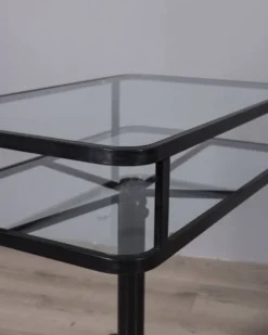 Table chariot vintage en métal noir et verre d'Allegri des années 1970