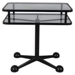 Table chariot vintage en métal noir et verre d'Allegri des années 1970