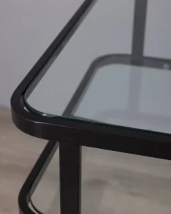 Table chariot vintage en métal noir et verre d'Allegri des années 1970