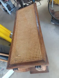 Table console Art Déco en bois et cannage