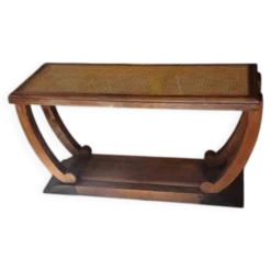 Table console Art Déco en bois et cannage