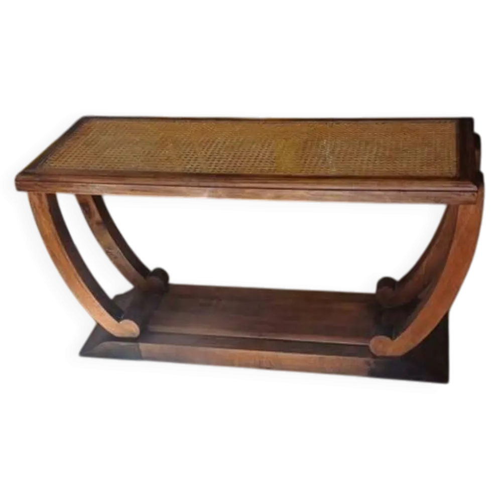 Table console Art Déco en bois et cannage