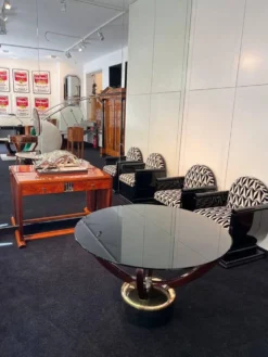 Table console Art Déco en racines de thuya, bouleau et argent, France, 1925