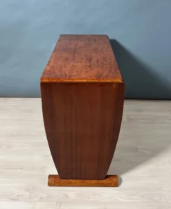 Table console Art Déco en racines de thuya, bouleau et argent, France, 1925