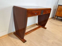 Table console Art Déco en racines de thuya, bouleau et argent, France, 1925