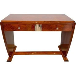 Table console Art Déco en racines de thuya, bouleau et argent, France, 1925