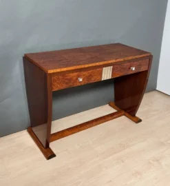 Table console Art Déco en racines de thuya, bouleau et argent, France, 1925