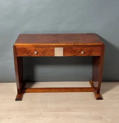 Table console Art Déco en racines de thuya, bouleau et argent, France, 1925