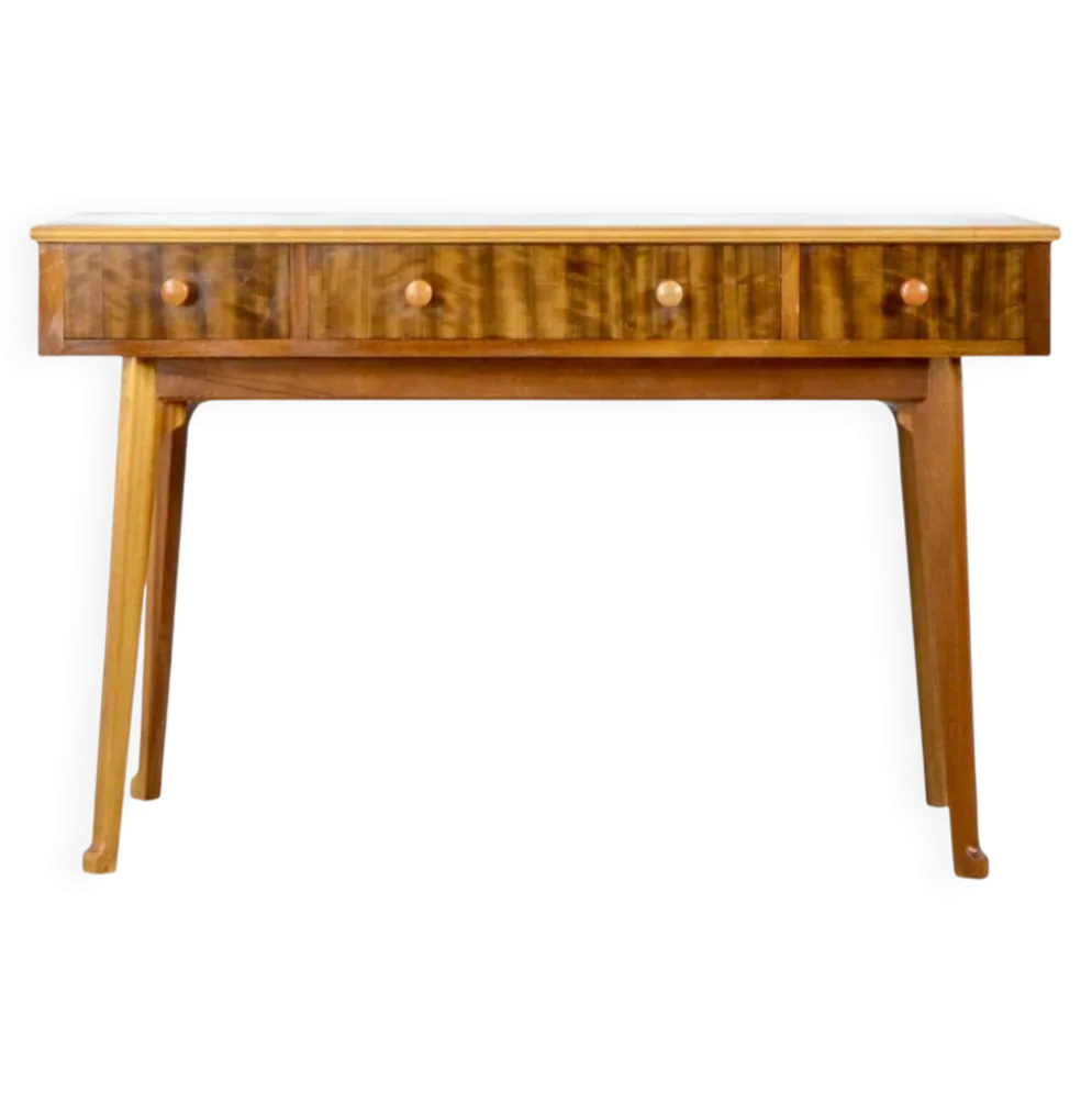 Table console / bureau en noyer du milieu du siècle par Morris de Glasgow. Vintage
