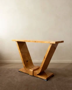 Table console en burl de revival Art Déco, années 1980-1990