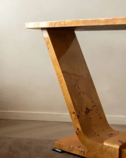Table console en burl de revival Art Déco, années 1980-1990