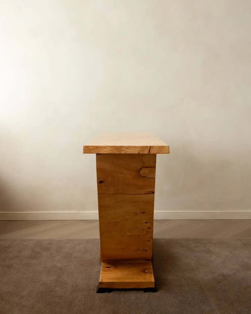 Table console en burl de revival Art Déco, années 1980-1990