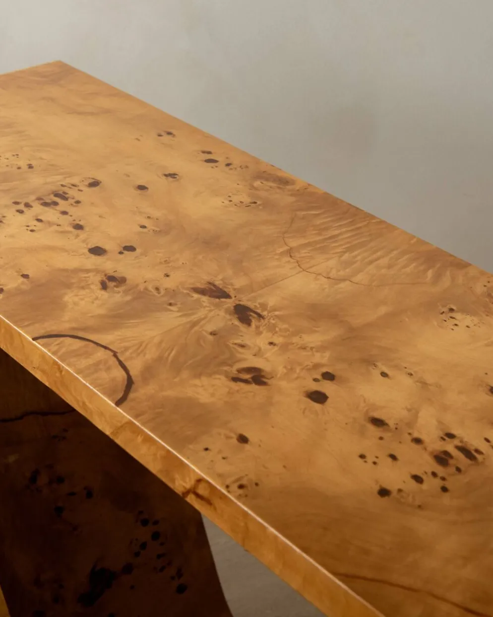 Table console en burl de revival Art Déco, années 1980-1990