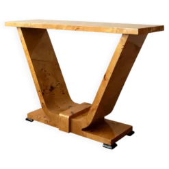 Table console en burl de revival Art Déco, années 1980-1990